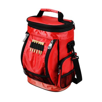 Intech Red Golf Bag Cooler and Accessory Caddy, Small Mini Personal Portable Insulated 10 Can Soft Sided Cooler Bag for Golf Courses Travel Men Women with Pockets Shoulder Strap Carry Handle
