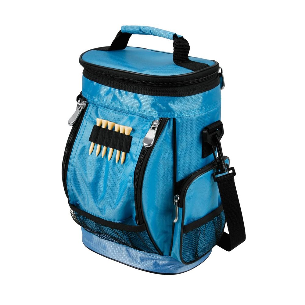 Intech Light Blue Golf Bag Cooler and Accessory Caddy, Small Mini Personal Portable Insulated 10 Can Soft Sided Cooler Bag for Golf Courses Travel Men Women with Pockets Shoulder Strap Carry Handle