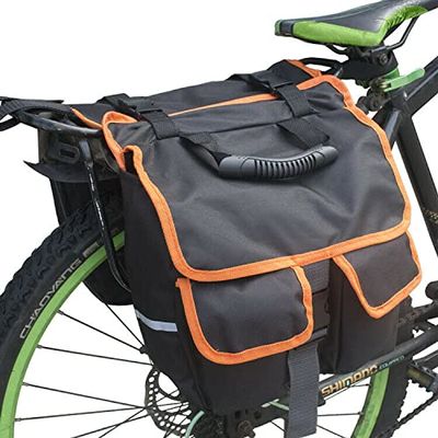 Waterproof Heavy Duty Electric Bike Ebike Bicycle Rear Rack Saddle Bags (Color: Black/Orange)