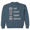 0445. Eat Sleep Game Repeat Video Gamer Funny Gift Gaming Graphic Men's Crewneck Sweatshirt (Indigo Blue X-Large) view 1