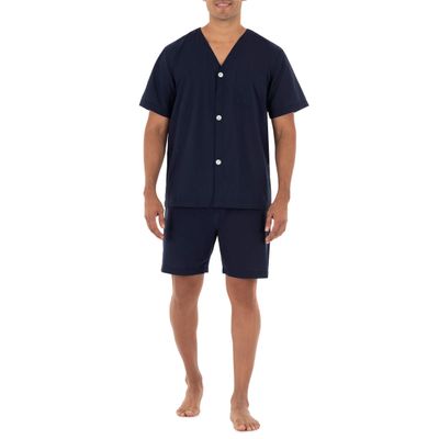 Fruit of the Loom mens Broadcloth Short Sleeve Pajama Set, Midnight Blue, Medium US