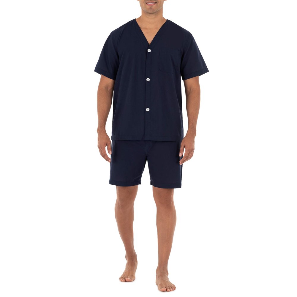 Fruit of the Loom mens Broadcloth Short Sleeve Pajama Set, Midnight Blue, Medium US