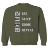 0445. Eat Sleep Game Repeat Video Gamer Funny Gift Gaming Graphic Men's Crewneck Sweatshirt (Olive, Medium) view 1