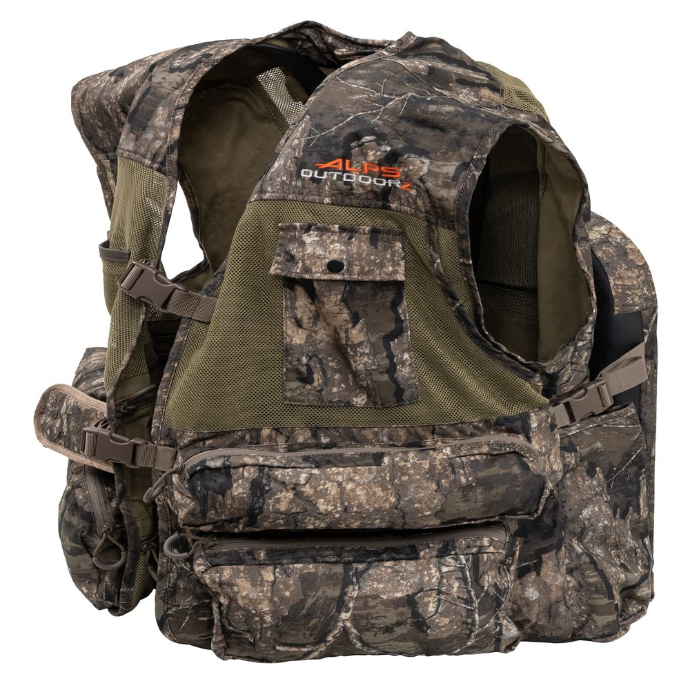 ALPS OutdoorZ Super Elite 4.0 Camo Turkey Vest Made with Quiet Cotton Featuring Removable Fold Away Seat, Game Bag, and Pockets for Calls and Strikers, Realtree Timber, M/L
