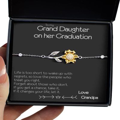 Granddaughter Graduation Bracelet Gift for Graduate from Grandpa Grad Gift from Grandfather Sunflower Sterling Silver Jewelry - Sunflower Bracelet