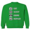 0445. Eat Sleep Game Repeat Video Gamer Funny Gift Gaming Graphic Men's Crewneck Sweatshirt (Irish Green X-Large) view 1