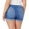 Tulucky Women Plus Size Jean Shorts High Waist Cute Distressed Ripped Folded Hem Denim Shorts(3#DarkBlue,24Plus) view 2
