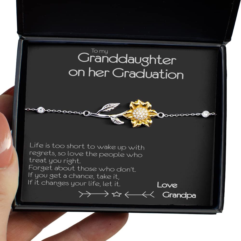 Granddaughter Graduation Bracelet Gift for Graduate from Grandpa Grad Gift from Grandfather Sunflower Sterling Silver Jewelry - Sunflower Bracelet