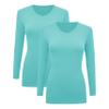 BaHoki Essentials Long Sleeve V-Neck Undershirts - Great Stretch and Layering Piece - Designed for Maximum Performance - 2 Pack (XS, Aqua) view 1