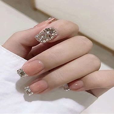 Beautiful Nails Short Diamond Stiletto Press On Nails For Women And Girls
