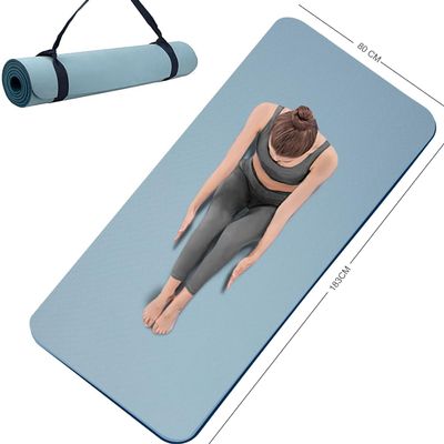 Yoga Mat Double-Sided Non Slip, 72'' x 32'' x 7mm - Extra Wide & Thick Yoga Mat with Strap, Professional TPE Yoga Mats for Women Men Kids, Workout Mat for Yoga, Pilates and Floor Exercises, Blue