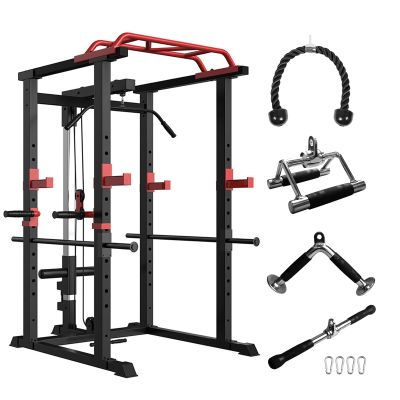 IFAST Power Cage with LAT Pulldown 1000 LBs Capacity Power Rack Weight Cage for Men Women Strength Training Powerlifting Home Gym Equipment (Power Cage with LAT Pull Down + Cable Attachments)