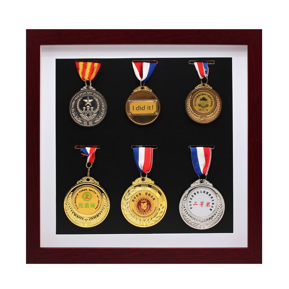WANLIAN Marathon Medal Display Frame-Medal Display Case-Military Medal Display Cabinet-Marathon Medal Storage BoxFits All Sports Winners, Military Medal Badge Medal 12x12 Inch (Mahogany 6)