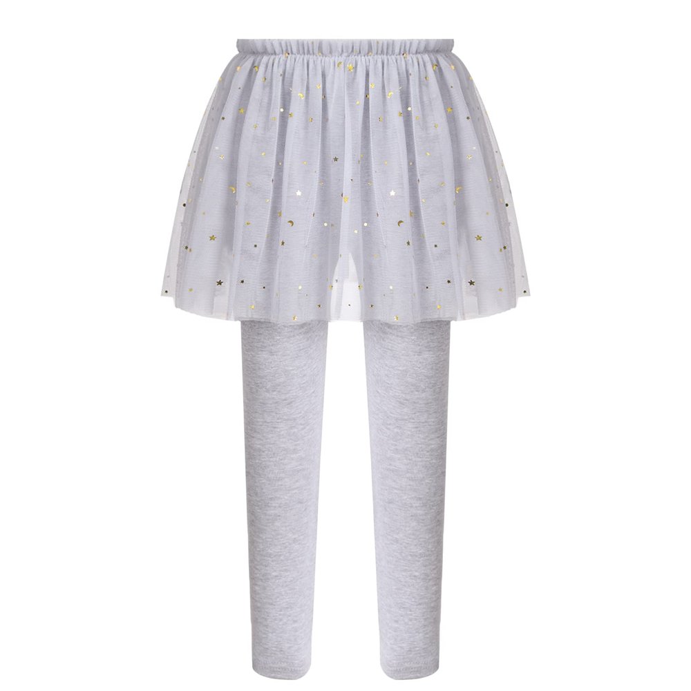 iiniim Toddler Baby Girls Cotton Stretch Footless Pantskirt Leggings Tights Pants with Sequins Tutu Skirt Grey C 12-24 Months