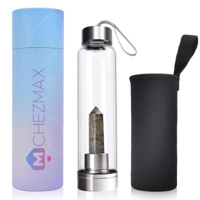 ChezMax Crystal Glass Water Bottle with Changeable Natural Crystal Center