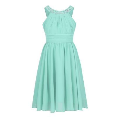 Sywiyi Girls Sleeveless Beaded Wedding Bridesmaid Dress Formal Pageant Flower Girls Dresses Mint Green 12 Years