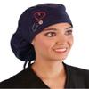 Sparkling EARTH Navy Blue Cap with Heart Stethoscope Patch Big Hair Cotton Ponytail Surgical Style Scrub Cap - Made in The USA! view 1