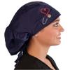 Sparkling EARTH Navy Blue Cap with Heart Stethoscope Patch Big Hair Cotton Ponytail Surgical Style Scrub Cap - Made in The USA! view 4