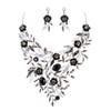 BriLove Wedding Bridal Leaf Cluster Jewelry Set for Women Crystal Flower Enamel Statement Necklace Dangle Earrings Black Silver-Tone view 1