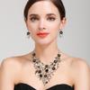 BriLove Wedding Bridal Leaf Cluster Jewelry Set for Women Crystal Flower Enamel Statement Necklace Dangle Earrings Black Silver-Tone view 2