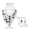 BriLove Wedding Bridal Leaf Cluster Jewelry Set for Women Crystal Flower Enamel Statement Necklace Dangle Earrings Black Silver-Tone view 4