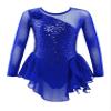 easyforever Kids Girls Ice Figure Skating Roller Skater Leotard Dress Floral Lace Long Sleeve Tutu Skirt Dancewear MM Royal Blue 14 Years view 1