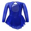 easyforever Kids Girls Ice Figure Skating Roller Skater Leotard Dress Floral Lace Long Sleeve Tutu Skirt Dancewear MM Royal Blue 14 Years view 2