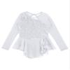 easyforever Kids Girls Ice Figure Skating Roller Skater Leotard Dress Floral Lace Long Sleeve Tutu Skirt Dancewear MM White 8 Years view 3
