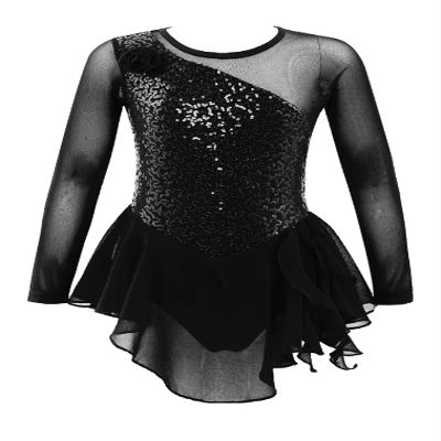 easyforever Kids Girls Ice Figure Skating Roller Skater Leotard Dress Floral Lace Long Sleeve Tutu Skirt Dancewear MM Black 4 Years