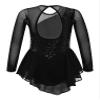 easyforever Kids Girls Ice Figure Skating Roller Skater Leotard Dress Floral Lace Long Sleeve Tutu Skirt Dancewear MM Black 4 Years view 2