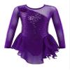 easyforever Kids Girls Ice Figure Skating Roller Skater Leotard Dress Floral Lace Long Sleeve Tutu Skirt Dancewear MM Purple 6 Years view 1