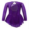 easyforever Kids Girls Ice Figure Skating Roller Skater Leotard Dress Floral Lace Long Sleeve Tutu Skirt Dancewear MM Purple 6 Years view 2
