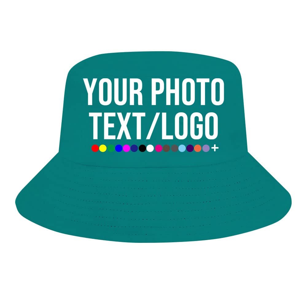 Custom Bucket Hats Image Text Personalized Trucker Hat Cap, Tropical Blue