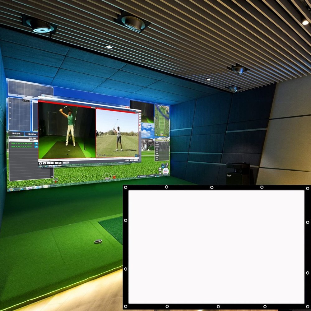Obokidlyamor Golf Ball Exercise Simulator Display Projection Screen Indoor HD Clear Projection Surface Impact Screen Net Cloth Practice/Play Game Entertainment Tools,ONLY Cloth (118"X78", Black-Edge)