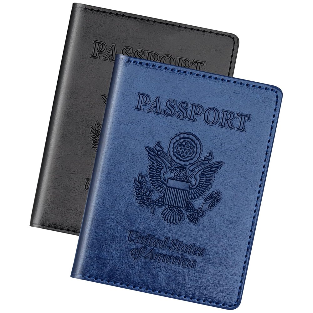 Herain Black & Dark Blue Passport Holder for Travel, Passport Cover Wallet Case 2 Pack Women Men Family Cruise Ship Essentials, Passports Book Holders Travel Vacation Must Haves