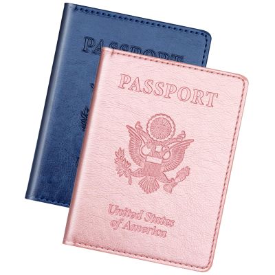 Herain Passport Holder 2Pcs, Passport Cover Wallet Case for Women Men Family, Passports Book Holders Travel Must Haves Cruise Ship Essentials (Dark Blue & Rose Gold)