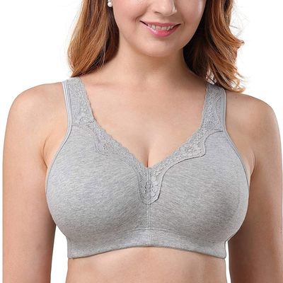 TELIMUSSTO Women's Plus Size Soft Cotton Lace Bra Full Coverage Wirefree Non-Padded 48DDD Gray