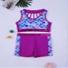 HULIJA Girls Sports/Dance/Gymnastics/Swim Tacksuit Swimsuit 2 Pcs Hearts Printed Crop Top with Booty Shorts Fish-Scales 10 Years view 3