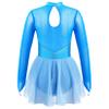 JanJean Kids Girls Figure Ice Skating Dress Long Sleeve Sparkly Rhinestone Mesh Splice Gymnastics Leotard Dress Dancewear Blue 6 Years view 3