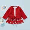 Baby Valentines Day Outfit Girl Heart Print Ruffle Mini Skirt+Coat Toddler Girls Valentines Day Dress Set (Red,6-12 Months) view 3