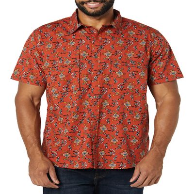 Amazon Essentials Men's Standard-Fit Short-Sleeve Two-Pocket Utility Shirt, Clay Floral Print, X-Small