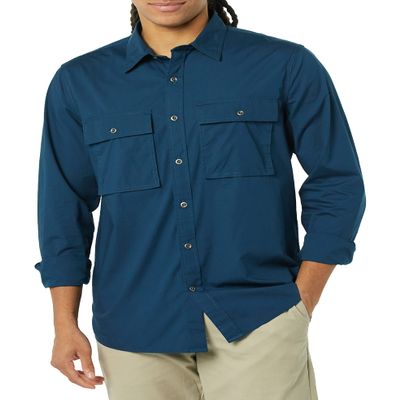 Goodthreads Men's Standard-Fit Long-Sleeve Two-Pocket Utility Shirt Shirt, Indigo, Small