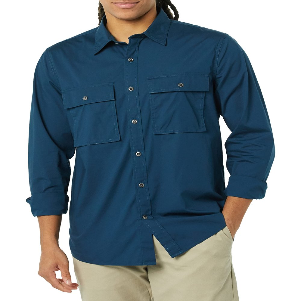 Goodthreads Men's Standard-Fit Long-Sleeve Two-Pocket Utility Shirt Shirt, Indigo, Small