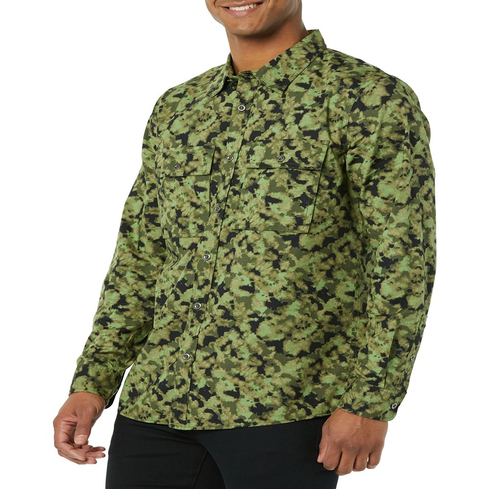 Amazon Essentials Men's Standard-Fit Long-Sleeve Two-Pocket Utility Shirt, Olive Camo Print, X-Large