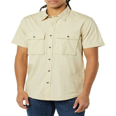 Amazon Essentials Men's Standard-Fit Short-Sleeve Two-Pocket Utility Shirt, Light Khaki Brown, Medium