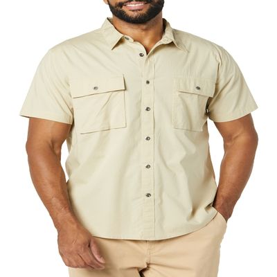 Amazon Essentials Men's Slim-Fit Short-Sleeve Two-Pocket Utility Shirt, Light Khaki Brown, X-Large