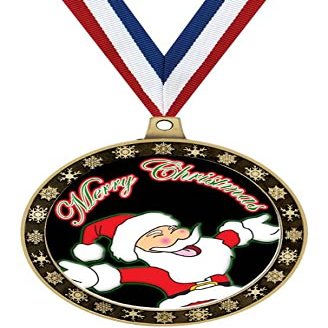 Santa Claus Winter Seasonal Medals and Trophies, 2.5" Gold Merry Christmas Winter Medal Awards, 50 Pack