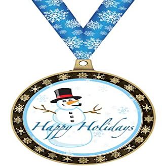 Happy Holidays Winter Seasonal Award Medals, 2.5" Gold Snowman Winter Trophies, 50 Pack