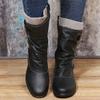 Bcshiye Women's Ankle Bootie Winter Mid Calf Military Combat Boots Comfort Slip On Low Chunky Heel Warm Snow Boots view 2