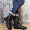 Bcshiye Women's Ankle Bootie Winter Mid Calf Military Combat Boots Comfort Slip On Low Chunky Heel Warm Snow Boots view 3